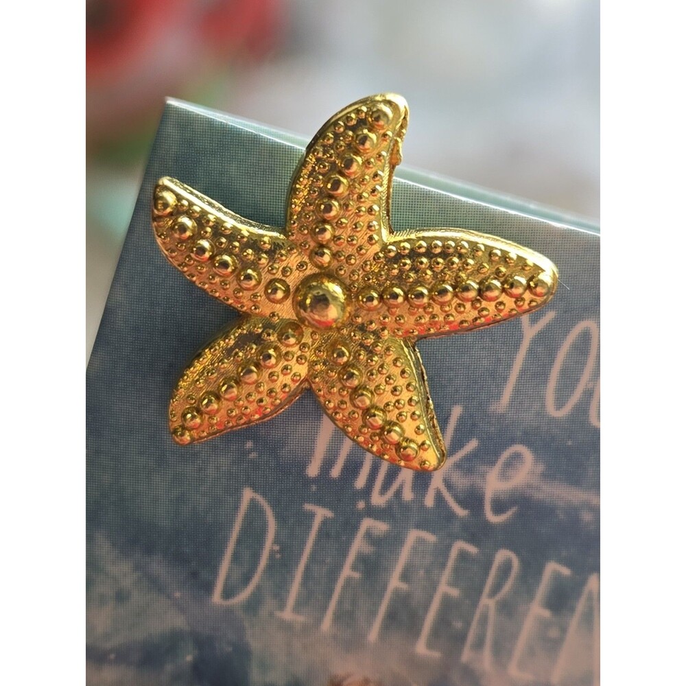 Golden Enamel Starfish Pin On Adorable Card